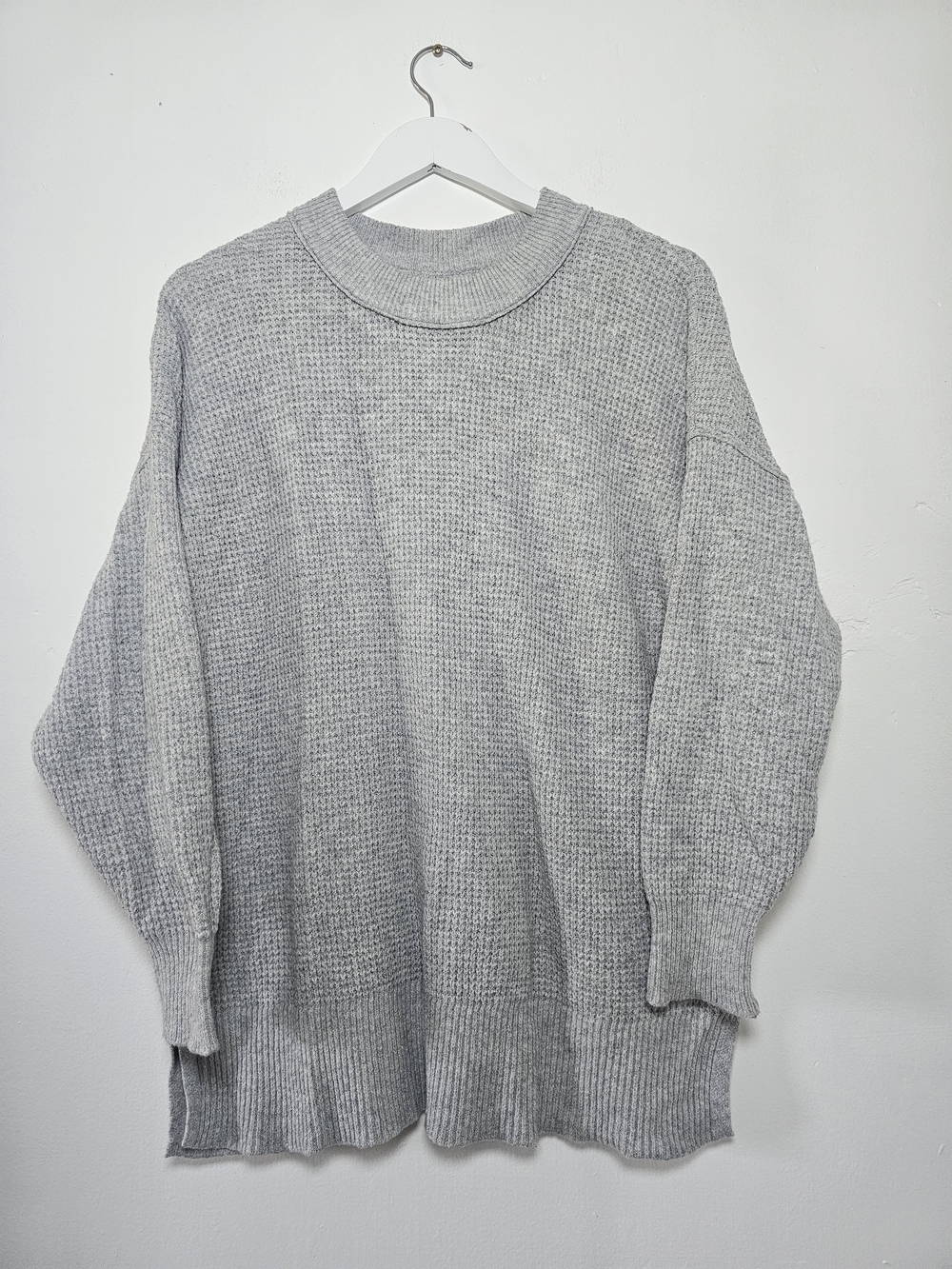 aerie Heather Gray Waffle-Knit Crewneck Sweater